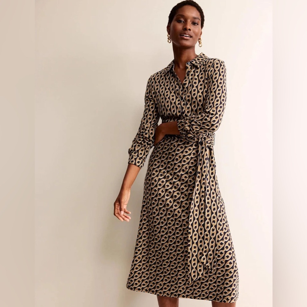 Boden Laura Jersey Midi Shirt Dress Size 6L Longer Length Chain Pattern
